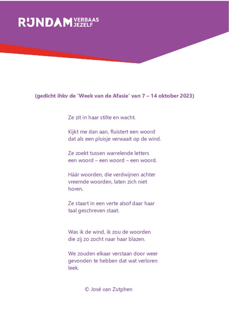 José van Zutphen schreef een gedicht in het kader van de week van de afasie